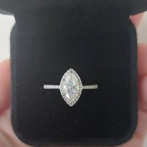 1 Carat Platinum Plated Marquise Moissanite 925 Silver Engagement Ring
